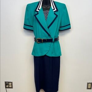 Danny & Nicole Turquoise and Navy Vintage Dress Size 12
